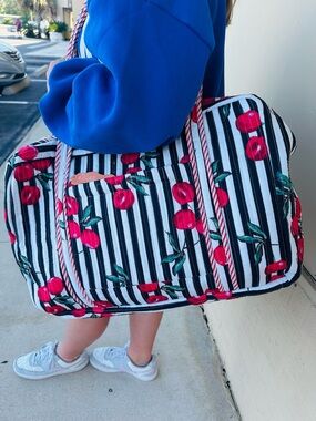 Striped Cherry Weekender Bag-100% cotton